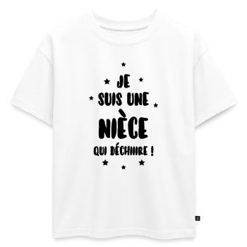 Nièce / Neveu / Oncle / Tante - T-shirt enfant oversize en coton biologique Premium - blanc - Devant - AI Model Kid Male (0cm)
