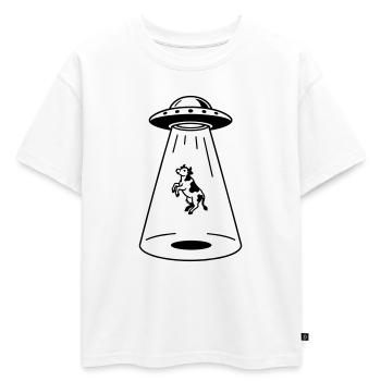 OVNI avec vache - T-shirt enfant oversize en coton biologique Premium - blanc - Devant - AI Model Kid Male (0cm)