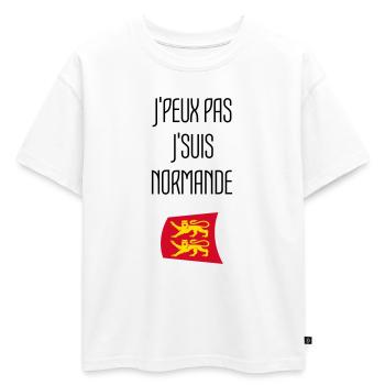 Humour Normandie J'peux pas j'suis Normande - T-shirt enfant oversize en coton biologique Premium - blanc - Devant - AI Model Kid Male (0cm)