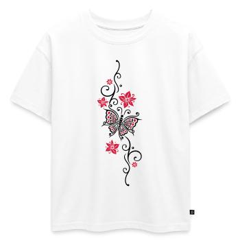 Vrille floral papillon fleurs d'été fleurs - T-shirt enfant oversize en coton biologique Premium - blanc - Devant - AI Model Kid Male (0cm)