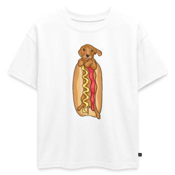 Chien de saucisse - T-shirt enfant oversize en coton biologique Premium - blanc - Devant - AI Model Kid Male (0cm)
