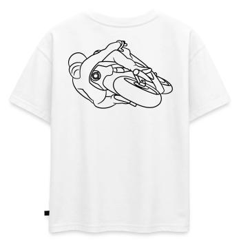 Moto de course en position inclinée - par derrière, sombre - T-shirt enfant oversize en coton biologique Premium - blanc - Dos - AI Model Kid Male (0cm)
