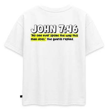 Jean 7:46 | Citation de la Bible - T-shirt enfant oversize en coton biologique Premium - blanc - Dos - AI Model Kid Male (0cm)
