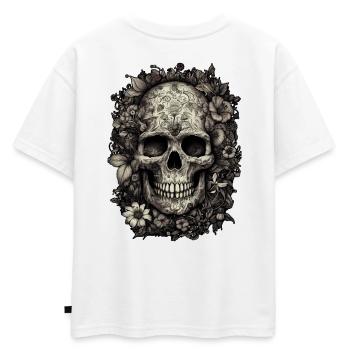 Crâne bohème cool avec tatouages et fleurs - T-shirt enfant oversize en coton biologique Premium - blanc - Dos - AI Model Kid Male (0cm)
