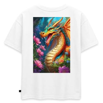 Dragon de Braises dans la Forêt en Fleurs - T-shirt enfant oversize en coton biologique Premium - blanc - Dos - AI Model Kid Male (0cm)