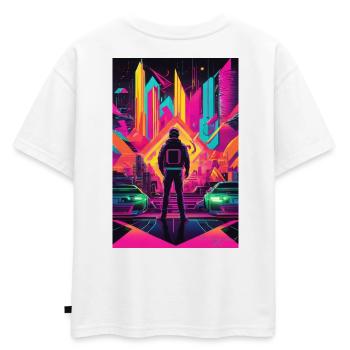 Astronaute de la frontière néon à Neon City - T-shirt enfant oversize en coton biologique Premium - blanc - Dos - AI Model Kid Male (0cm)