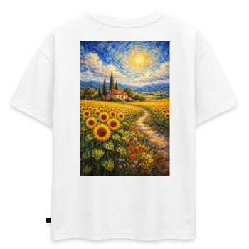 Sentier du tournesol dans le champ aurifère - T-shirt enfant oversize en coton biologique Premium - blanc - Dos - AI Model Kid Male (0cm)