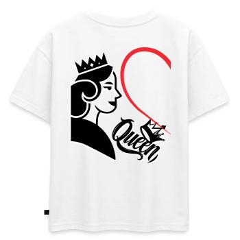 Femme avec couronne et inscription en forme de cœur Reine moitié gauche - T-shirt enfant oversize en coton biologique Premium - blanc - Dos - AI Model Kid Male (0cm)