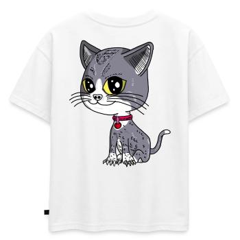 Mignon chaton gris brillant dans le style Kuwaii - T-shirt enfant oversize en coton biologique Premium - blanc - Dos - AI Model Kid Male (0cm)