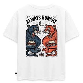 Duo chat toujours affamé avec burger - T-shirt enfant oversize en coton biologique Premium - blanc - Dos - AI Model Kid Male (0cm)