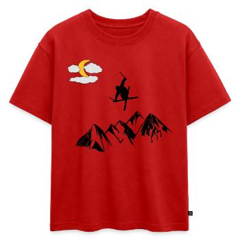 Montagne avec freestyle ski - T-shirt enfant oversize en coton biologique Premium - rouge - Devant - AI Model Kid Male (0cm)