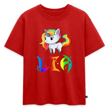 Lia Einhorn - T-shirt enfant oversize en coton biologique Premium - rouge - Devant - AI Model Kid Male (0cm)