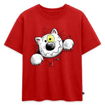 Crazy Cat - T-shirt enfant oversize en coton biologique Premium - rouge - Devant - AI Model Kid Male (0cm)