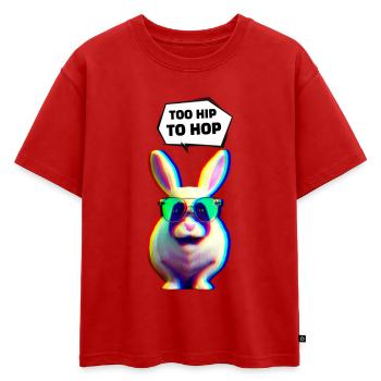 Lapin de Pâques hipster trop branché pour hop - T-shirt enfant oversize en coton biologique Premium - rouge - Devant - AI Model Kid Male (0cm)