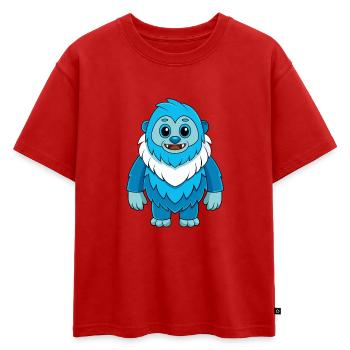 Yeti mignon mascotte personnage de dessin animé Kawaii - T-shirt enfant oversize en coton biologique Premium - rouge - Devant - AI Model Kid Male (0cm)