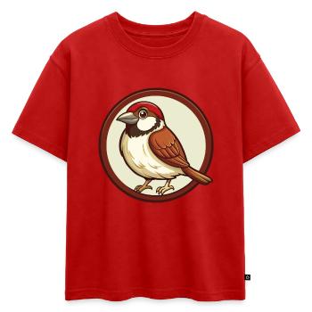 Moineau coloré Kawaii Dessin animé Personnage Clipart - T-shirt enfant oversize en coton biologique Premium - rouge - Devant - AI Model Kid Male (0cm)