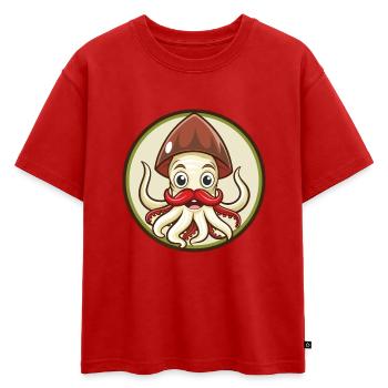 calmar coloré kawaii personnage de dessin animé clipart - T-shirt enfant oversize en coton biologique Premium - rouge - Devant - AI Model Kid Male (0cm)