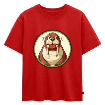 Morse coloré Kawaii Dessin animé Personnage Clipart - T-shirt enfant oversize en coton biologique Premium - rouge - Devant - AI Model Kid Male (0cm)