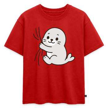 Cher petit phoque - T-shirt enfant oversize en coton biologique Premium - rouge - Devant - AI Model Kid Male (0cm)