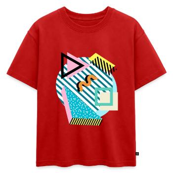 Memphis Mix – Formes et couleurs rétro - T-shirt enfant oversize en coton biologique Premium - rouge - Devant - AI Model Kid Male (0cm)