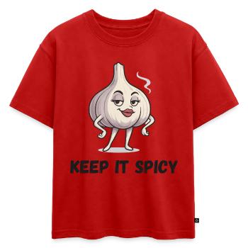 Charme d’ail Gardez-le épicé Légumes à l’ail - T-shirt enfant oversize en coton biologique Premium - rouge - Devant - AI Model Kid Male (0cm)