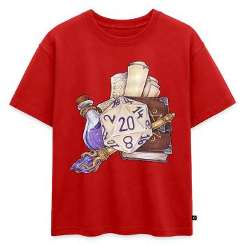 Wizard pour cadeaux de dés D20 sur table de jeu de rôle - T-shirt enfant oversize en coton biologique Premium - rouge - Devant - AI Model Kid Male (0cm)