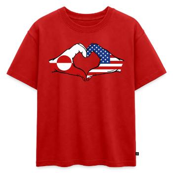 Drapeau des États-Unis Mains Forme de cœur - T-shirt enfant oversize en coton biologique Premium - rouge - Devant - AI Model Kid Male (0cm)