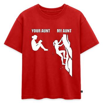 Escalade Aunt Bouldering - T-shirt enfant oversize en coton biologique Premium - rouge - Devant - AI Model Kid Male (0cm)