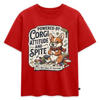 Attitude et Rancune Un Chien Drôle Powered By Corgi - T-shirt enfant oversize en coton biologique Premium - rouge - Devant - AI Model Kid Male (0cm)