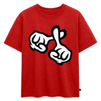 Croisons les doigts (mains / croix / Bible / religion, 2C) - T-shirt enfant oversize en coton biologique Premium - rouge - Devant - AI Model Kid Male (0cm)