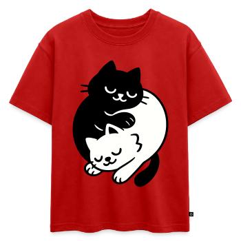 Chats Ying-Yang #2 - T-shirt enfant oversize en coton biologique Premium - rouge - Devant - AI Model Kid Male (0cm)