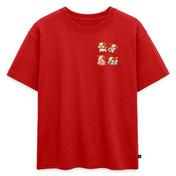 Chiots Cartoon Adorables et Tendres - T-shirt enfant oversize en coton biologique Premium - rouge - Devant - AI Model Kid Male (0cm)