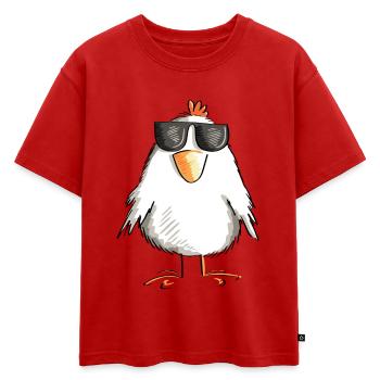 Poulet avec des lunettes de soleil cool - coq - oie - T-shirt enfant oversize en coton biologique Premium - rouge - Devant - AI Model Kid Male (0cm)