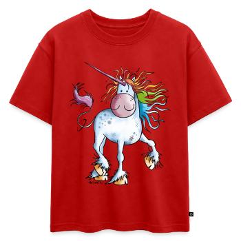 Rainbow Unicorn - T-shirt enfant oversize en coton biologique Premium - rouge - Devant - AI Model Kid Male (0cm)