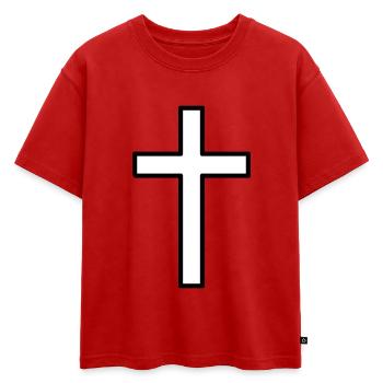 Croix Jésus Dieu religion dessin crucifix mort - T-shirt enfant oversize en coton biologique Premium - rouge - Devant - AI Model Kid Male (0cm)