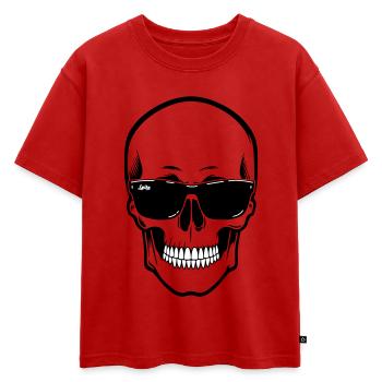 Crâne en ligne Spike noir contrastant avec le sourire - T-shirt enfant oversize en coton biologique Premium - rouge - Devant - AI Model Kid Male (0cm)