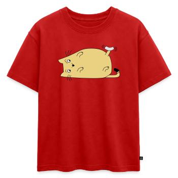 Chat avec du ruban adhésif - T-shirt enfant oversize en coton biologique Premium - rouge - Devant - AI Model Kid Male (0cm)