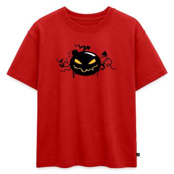 citrouille d'halloween noir avec des yeux brillants - T-shirt enfant oversize en coton biologique Premium - rouge - Devant - AI Model Kid Male (0cm)