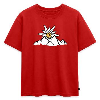 Fleur de montagne du soleil Edelweiss - T-shirt enfant oversize en coton biologique Premium - rouge - Devant - AI Model Kid Male (0cm)