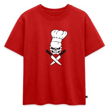 Tête de mort cuisinier - T-shirt enfant oversize en coton biologique Premium - rouge - Devant - AI Model Kid Male (0cm)