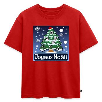 Sapin de Noël Football Festif - T-shirt enfant oversize en coton biologique Premium - rouge - Devant - AI Model Kid Male (0cm)
