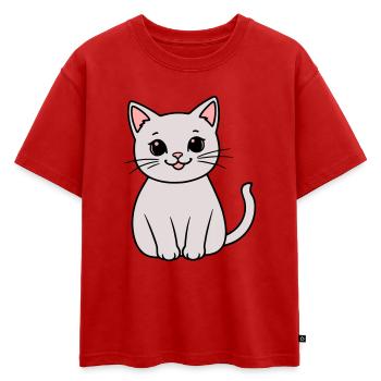 chaton gris - T-shirt enfant oversize en coton biologique Premium - rouge - Devant - AI Model Kid Male (0cm)