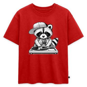 motif de raton laveur cool en tant que DJ avec des écouteurs - T-shirt enfant oversize en coton biologique Premium - rouge - Devant - AI Model Kid Male (0cm)