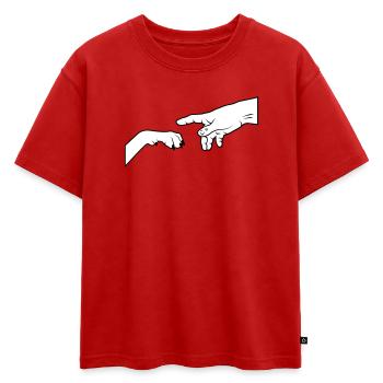 Patte de chien - Give Paw - T-shirt enfant oversize en coton biologique Premium - rouge - Devant - AI Model Kid Male (0cm)