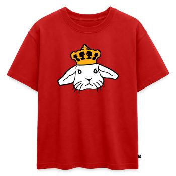 Couronne de lapin royal Roi Reine Prince Princesse - T-shirt enfant oversize en coton biologique Premium - rouge - Devant - AI Model Kid Male (0cm)