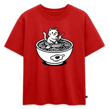 Mignon Noudle Soup Chat - T-shirt enfant oversize en coton biologique Premium - rouge - Devant - AI Model Kid Male (0cm)