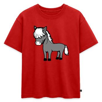 cheval bob cheveux coiffure poney poulain mignon bande dessinée - T-shirt enfant oversize en coton biologique Premium - rouge - Devant - AI Model Kid Male (0cm)