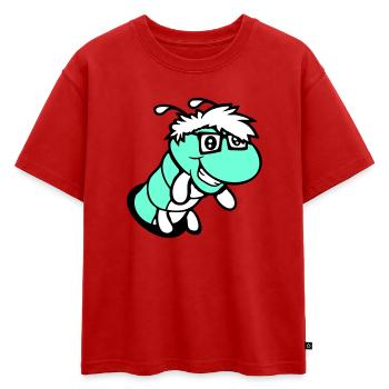 chenille nerd regarde trou geek ver lunettes à monture d'écaille intelligent - T-shirt enfant oversize en coton biologique Premium - rouge - Devant - AI Model Kid Male (0cm)