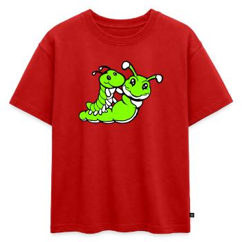 2 amis chevauchant une chenille père mère enfant papa maman - T-shirt enfant oversize en coton biologique Premium - rouge - Devant - AI Model Kid Male (0cm)