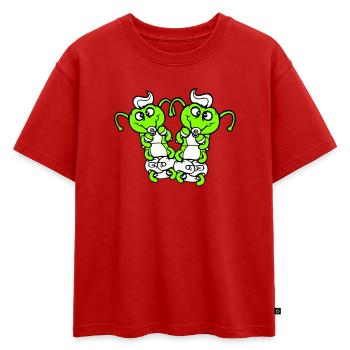 2 chenilles bébé hochet couche tétine enfant né - T-shirt enfant oversize en coton biologique Premium - rouge - Devant - AI Model Kid Male (0cm)